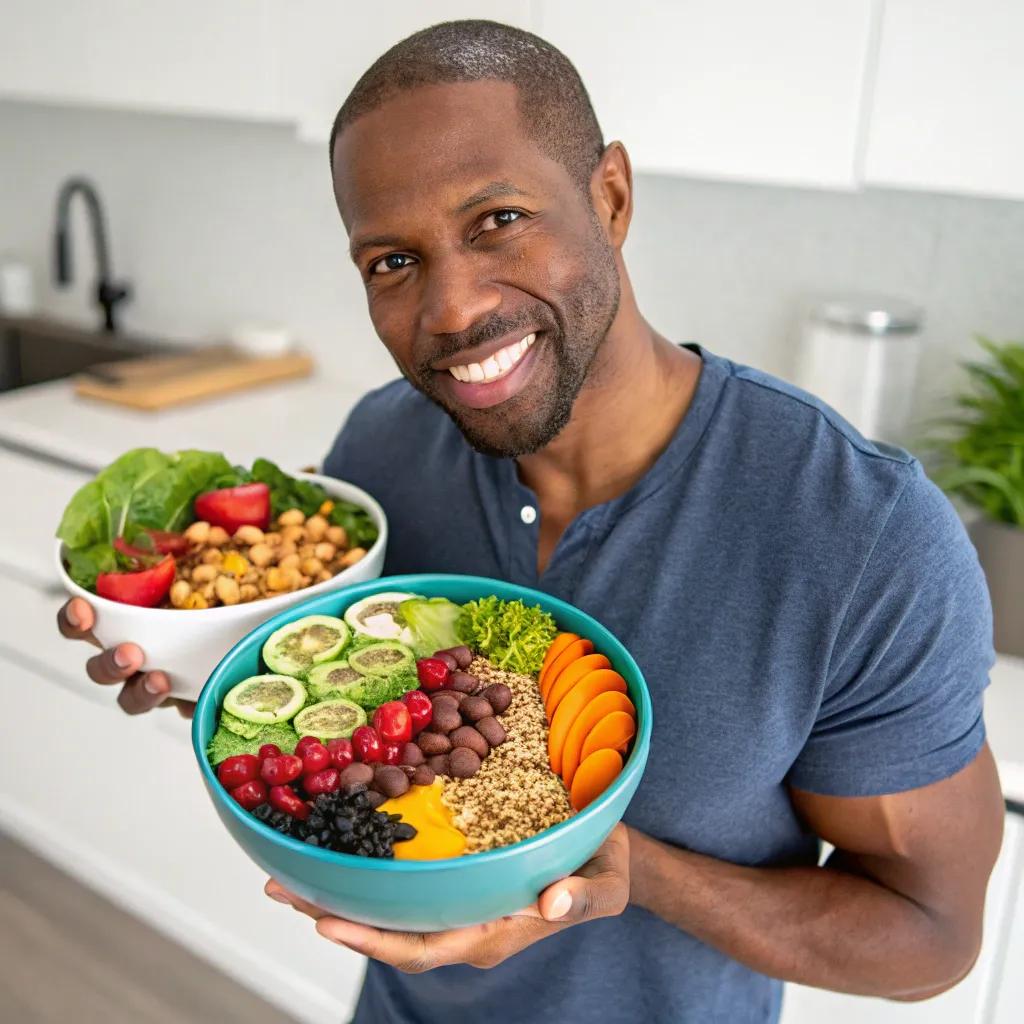 Michael showcasing a superfood meal