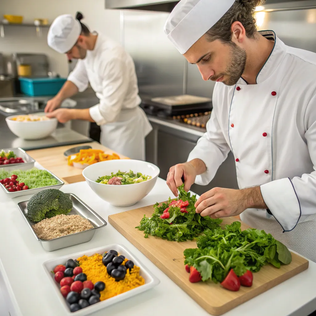 Professional chefs preparing superfood dishes